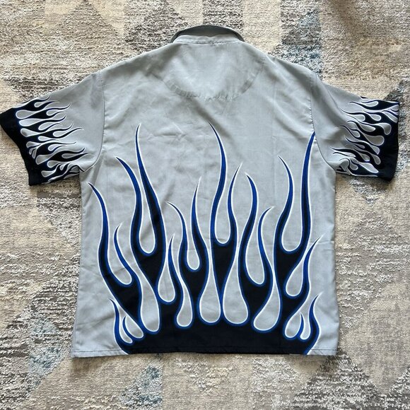 Vintage No Boundaries Blue Flames Button Up Shirt Black Mens Large L Y2K 90s - Picture 8 of 8